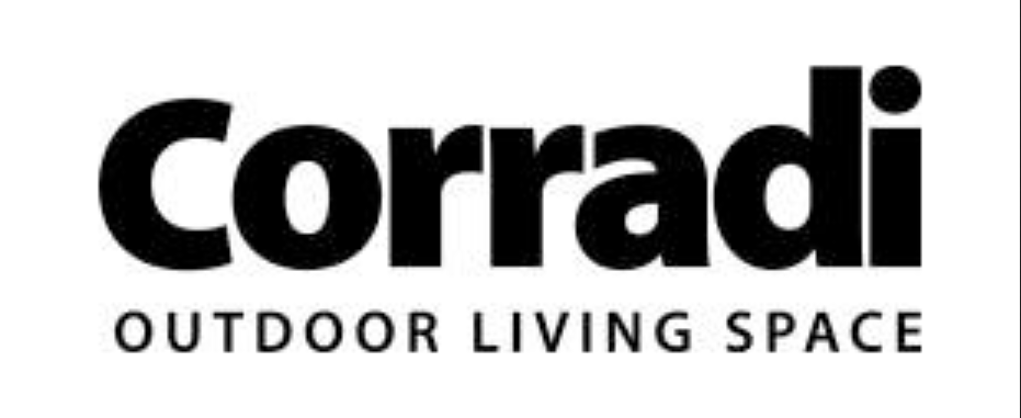 Corradi Outdoor Living Space authorized dealer logo for luxury motorized pergolas and exterior shading systems at Blind Ambition San Antonio.